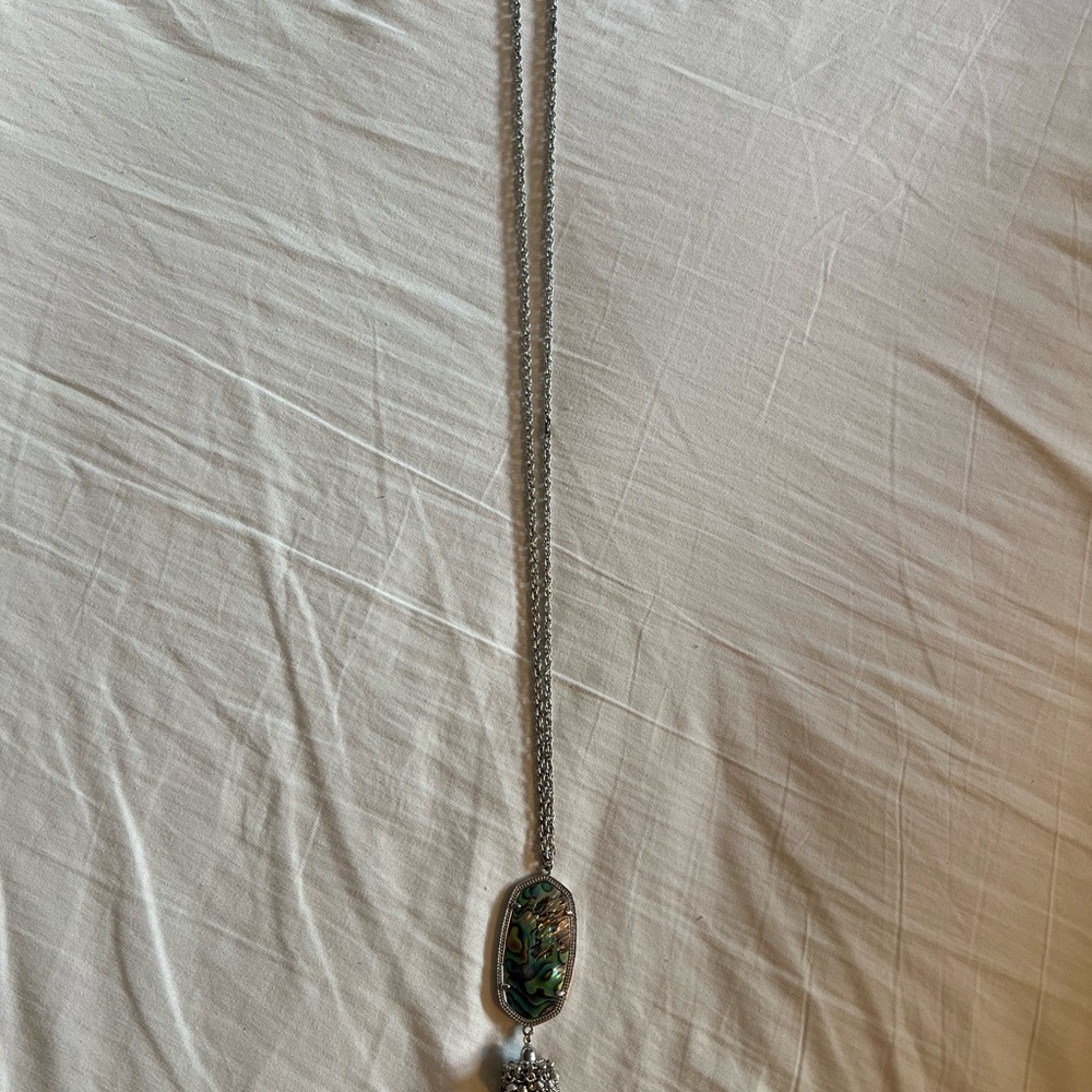 Kendra Scott Silver Necklace with Green Pendant